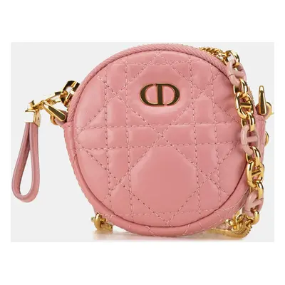 Dior Pink Lambskin Cannage Round Mini Caro Pouch