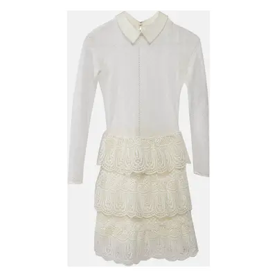 Self-Portrait White Lace Ruffled Full Sleeve Mini Dress