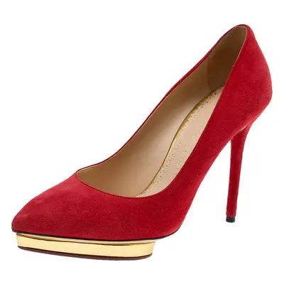 Charlotte Olympia Orange Suede Platform Pumps Size