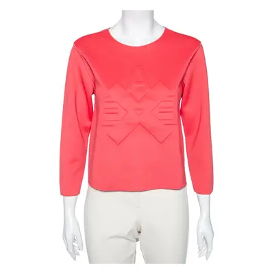 Emporio Armani Pink Jersey Logo Embossed Long Sleeve Top