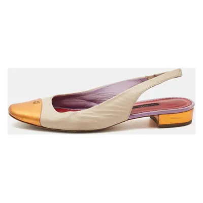 CH Carolina Herrera Cream/Orange Leather Round Toe Slingback Pumps Size