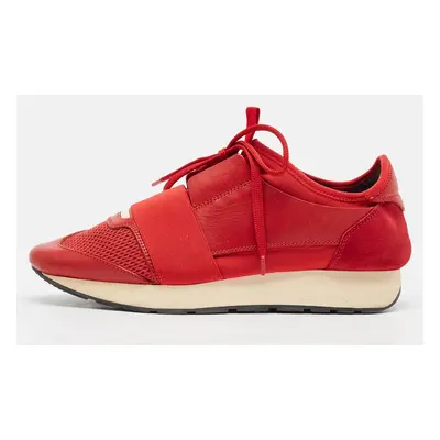 Balenciaga Red Leather and Suede Race Runner Lace Up Sneakers Size