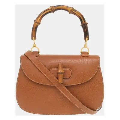 Gucci Brown Leather Bamboo Top Handle Bag