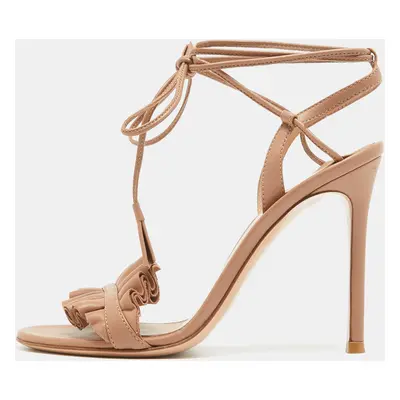 Gianvito Rossi Beige Leather Ankle Strap Sandals Size 35.5