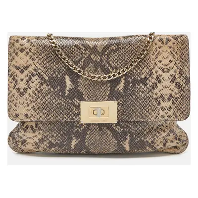 MICHAEL Michael Kors Beige Python Effect Leather Oversized Sloan Chain Clutch