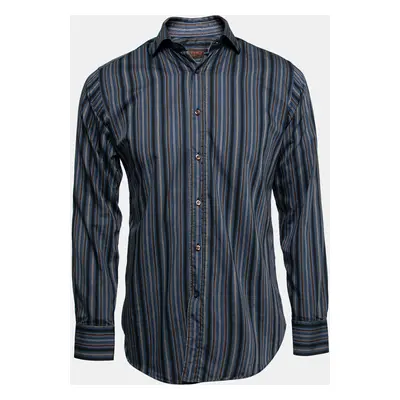 Etro Blue Striped Cotton Button Front Shirt