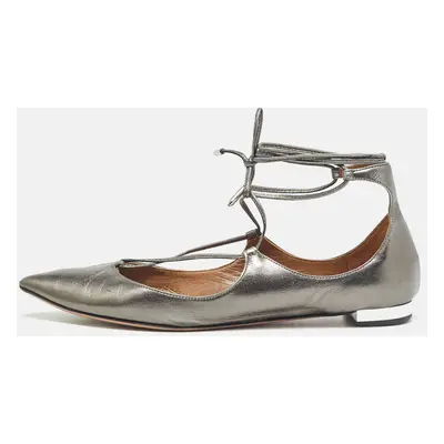 Aquazzura Metallic Leather Christy Ankle Wrap Ballet Flats Size 38.5