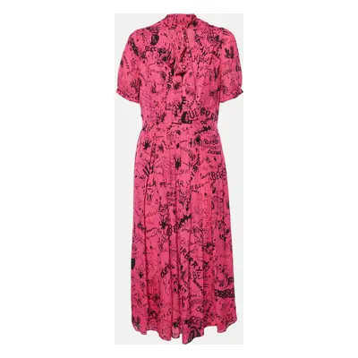 Burberry Pink Antonina Doodle Print Silk Pleated Midi Dress