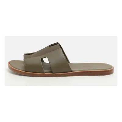 Hermes Green Leather and Canvas Izmir Sandals Size