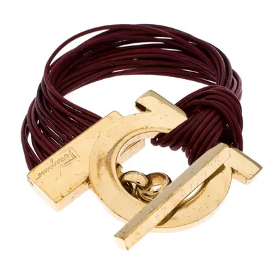 Salvatore Ferragamo Burgundy Gancio Leather Multi Strand Toggle Bracelet