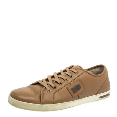 Dolce & Gabbana Beige Leather Cap Toe Low Top Sneakers Size