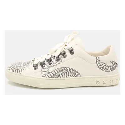 Tod's White/Black Printed Leather Low Top Sneakers Size