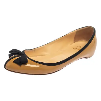 Christian Louboutin Beige Patent Leather Balinodono Bow Ballet Flats Size