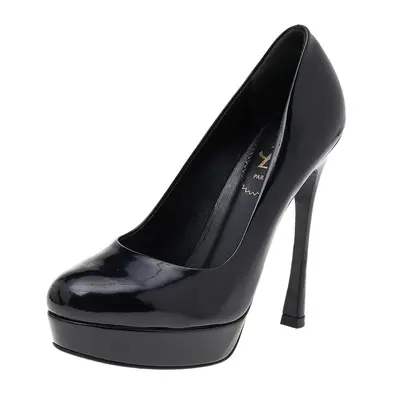 Saint Laurent Black Leather Round Toe Platform Pumps Size 36.5