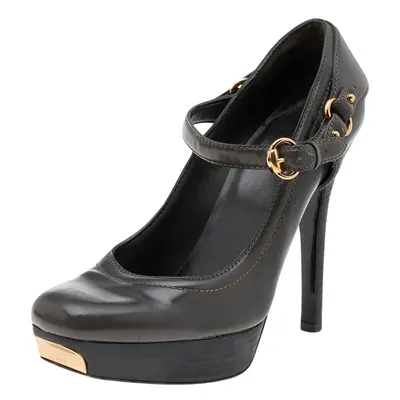 Gucci Dark Grey Leather Platform Pumps Size