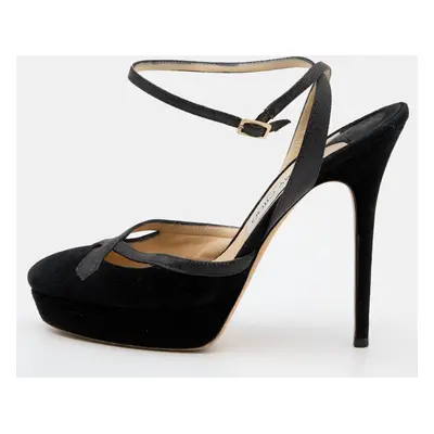 Jimmy Choo Black Suede and Glitter Ankle Strap Platform Sandals Size