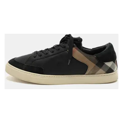 Burberry Black/Beige Leather and House Check Canvas Low Top Sneakers Size