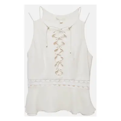 Jonathan Simkhai White Lace-up Crepe Flounce Top