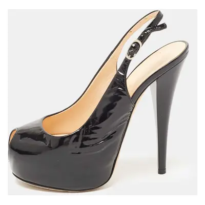 Giuseppe Zanotti Black Patent Leather Peep Toe Platform Slingback Pumps Size