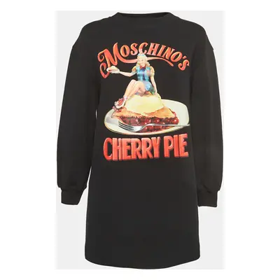 Moschino Couture Black Cherry Pie Print Cotton Long Sleeve Jumper Dress