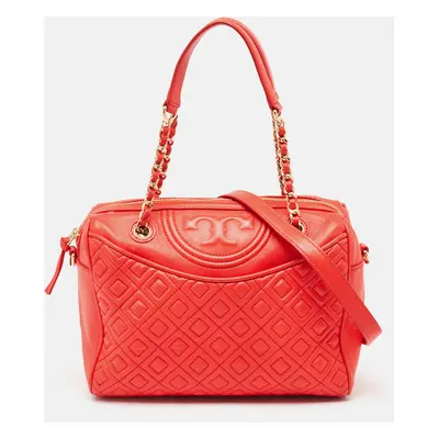 Tory Burch Red Quilted Leather Fleming Duffel Bag