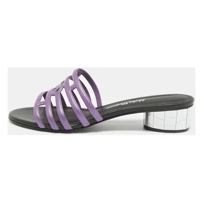 Salvatore Ferragamo Purple/Black Leather Finn Slide Sandals Size 38.5