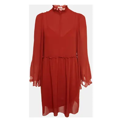 See by Chloé Earthy Red Georgette Bell Sleeve Mini Dress