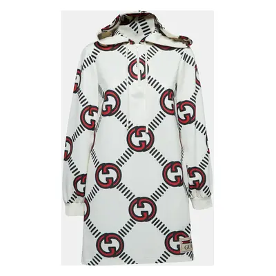 Gucci Cream Logo Printed Jersey Hoodie Dress