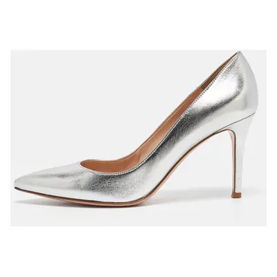 Gianvito Rossi Silver Leather Pointed Toe Pumps Size 38.5