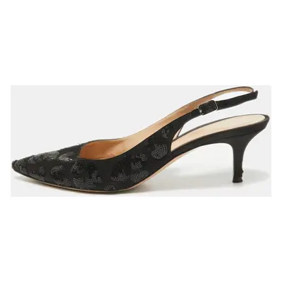 Gianvito Rossi Black Satin Sequins Embellished Slingback Pumps Size