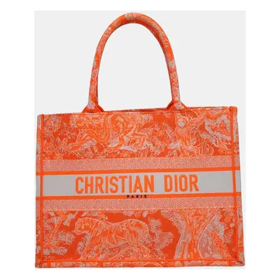 Dior Orange/White Canvas Book Tote Toile de Jouy Size Medium