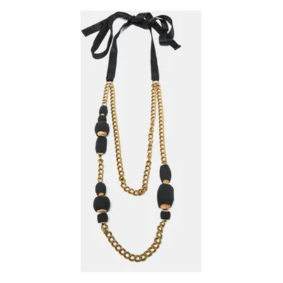 Marni Black Beaded Chain Long Layer Necklace