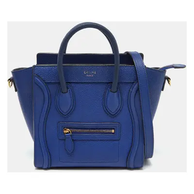 Celine Blue Leather Nano Luggage Tote