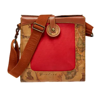 Alviero Martini 1A Classe Geo Print Coated Canvas and Leather Flap Messenger Bag