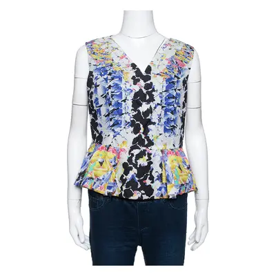 Peter Pilotto Multicolor Printed Silk Jacquard Peplum Detail Sleeveless Top