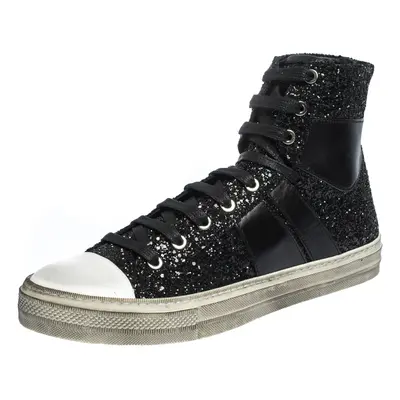 Amiri Black Glitter and Leather Vintage Sunset High Top Sneakers Size