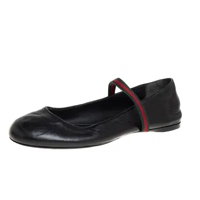 Gucci Black Leather Web Ballet Flats Size