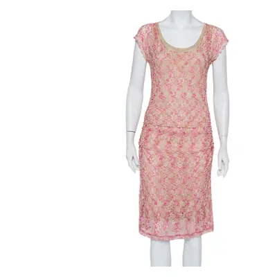 Missoni Pink & Beige Knit Ruched Sleeveless Midi Dress