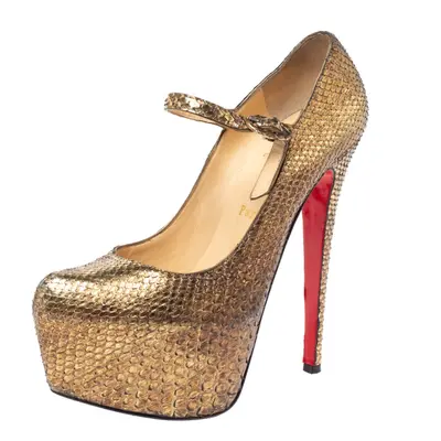 Christian Louboutin Metallic Gold Python Lady Daf Mary Jane Platform Pumps Size 37.5