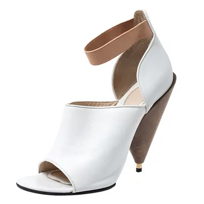 Givenchy White/Beige Leather Cone Heel Ankle Strap Sandals Size