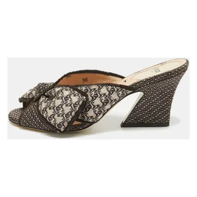 Fendi Brown/Beige Printed Fabric Knotted Bow Slide Sandals Size