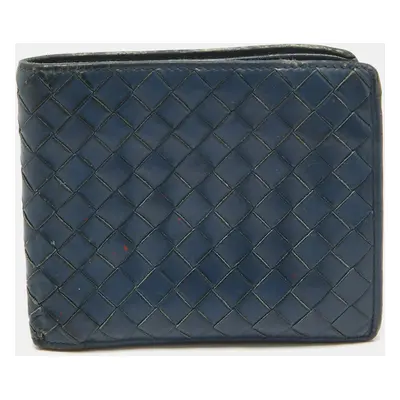 Bottega Veneta Dark Blue Intrecciato Leather Bifold Wallet