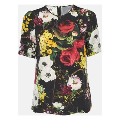 Dolce & Gabbana Black Floral Print Silk Top