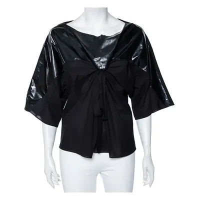 Chloe Black Synthetic Gathered Short Sleeve Top