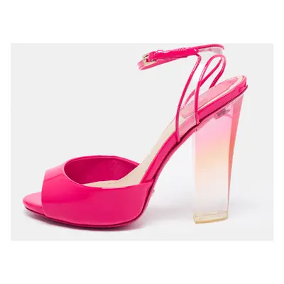 Dior Pink Patent Leather and PVC Clear Block Heels Ankle-Strap Sandals Size