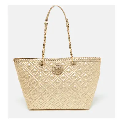 Tory Burch Gold Quilted Leather Marion Tote