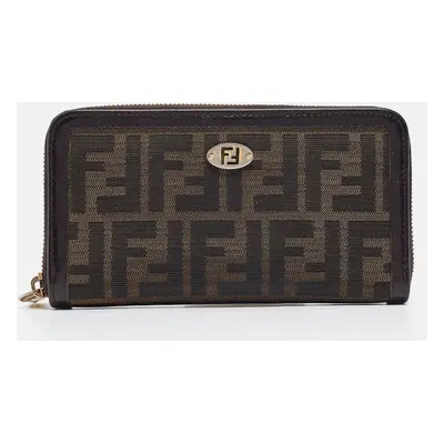 Fendi Tobacco Zucca Canvas and Leather FF Zip Around Wallet