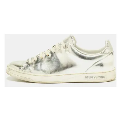 Louis Vuitton Silver Foil Leather Frontrow Low Top Sneakers Size