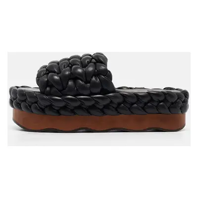 Chloe Black Leather Wavy Braided Flat Slides Size