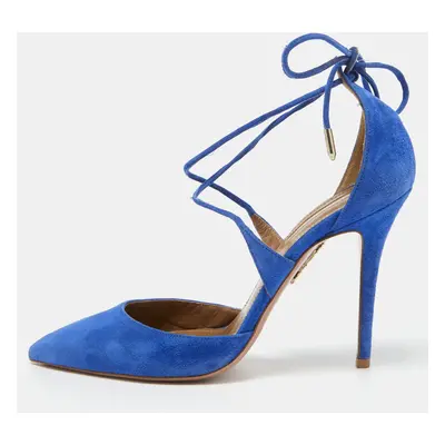 Aquazzura Blue Suede Matilde Ankle Tie Pumps Size